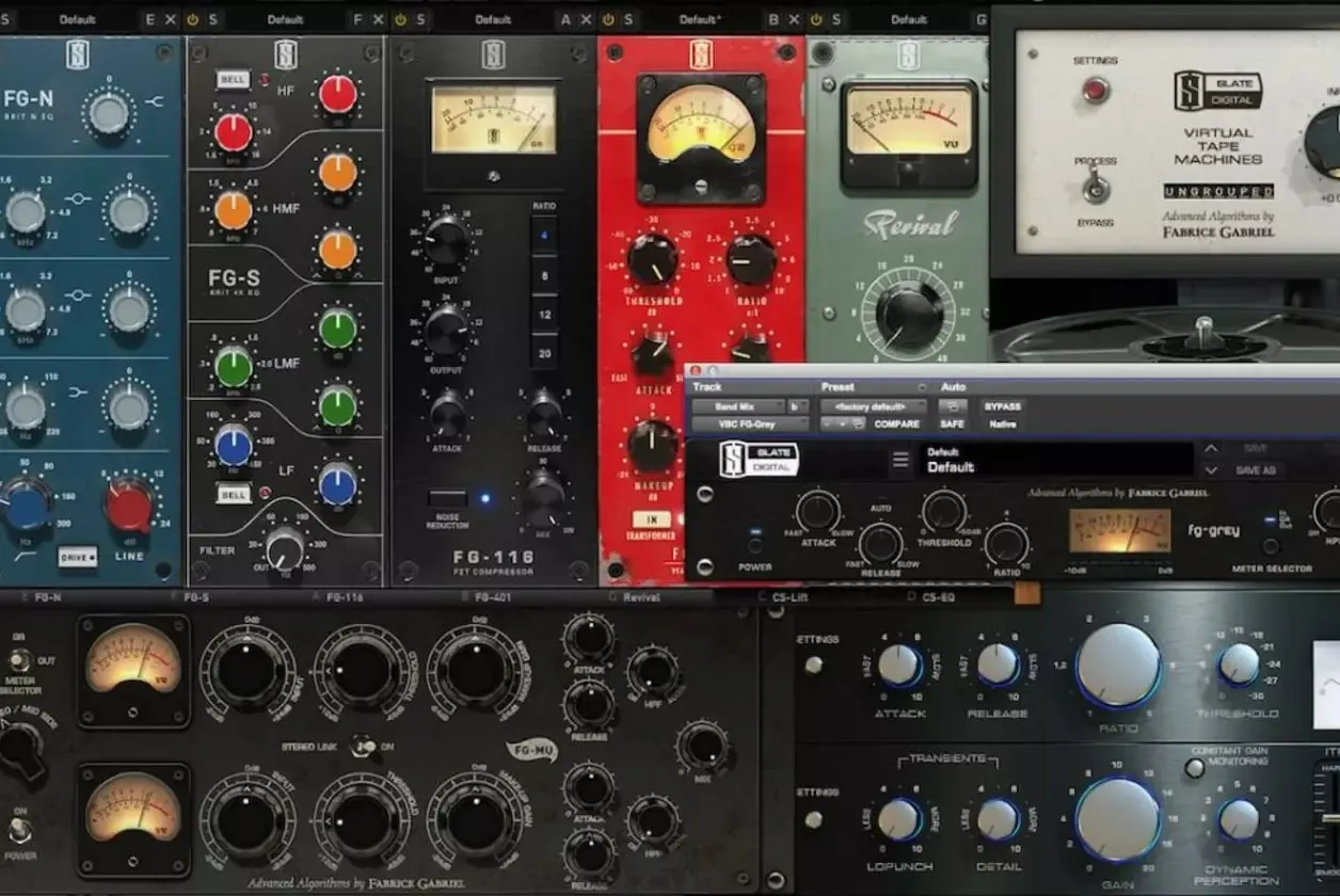 Chaîne de plug-ins de mastering : égaliseurs, compresseurs et machine à bande virtuelle