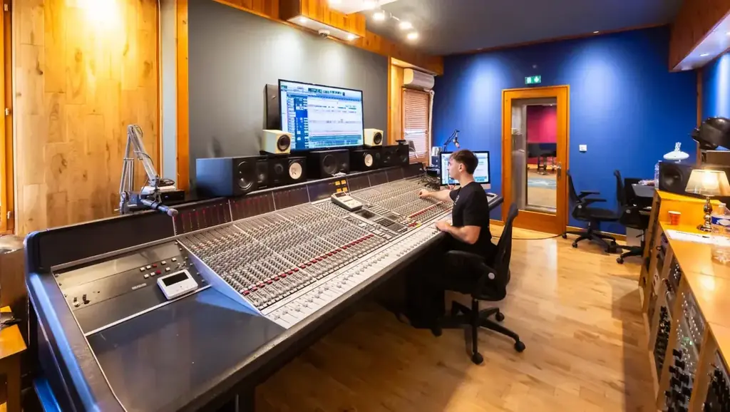 Étudiant aux commandes de la console analogique SSL en régie